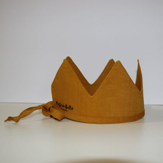 Linen Crown, Birthday, 1st Birthday, Photo Prop, Mustard, Fabric Crown, Kids Crown, Size Short