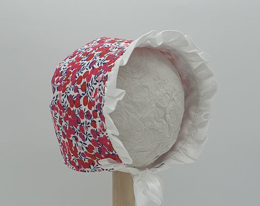 Size S, Wiltshire Liberty of London Baby Bonnet, Ready to Ship, With Linen Ruffle Trim